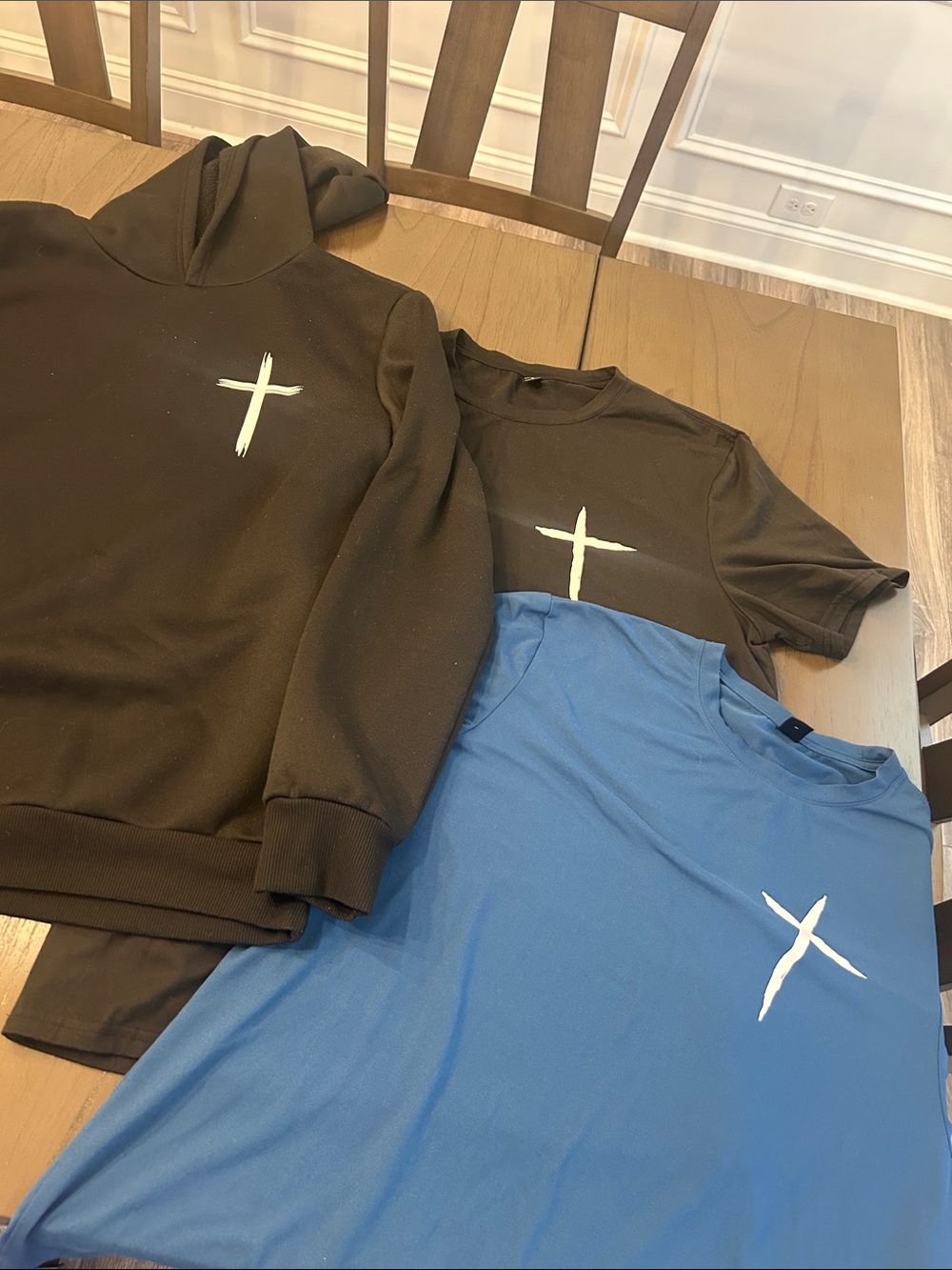 3 piece Black hoodie Sweater with White Cross Detail and 2 t-shirts